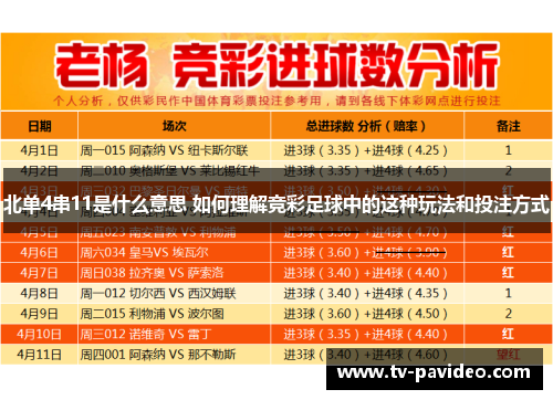 北单4串11是什么意思 如何理解竞彩足球中的这种玩法和投注方式