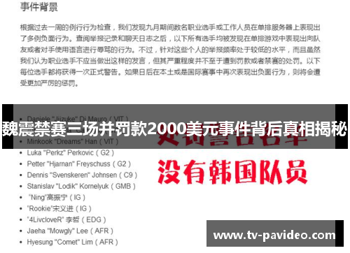 魏震禁赛三场并罚款2000美元事件背后真相揭秘